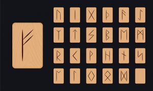 Set of  Scandinavian runes on wooden planks.